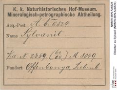 Etiketten zu Sylvanit (NHMW-MIN-Ab6824)